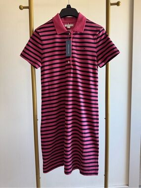 Tommy Hilfiger Hot Pink and Navy Striped Polo Midi Dress